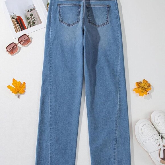 Women's Wide Leg Jeans High Waisted Strechy Raw Hem Zimbaplatinum Denim Pants - Picture 8 of 8